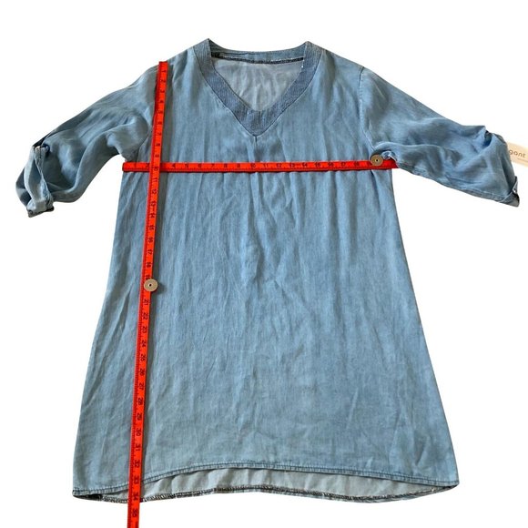 BNWT Women's Solid Blue Pullover V-Neck Long Sleeve Denim Tunic Dress Size UK 14 - Picture 8 of 10